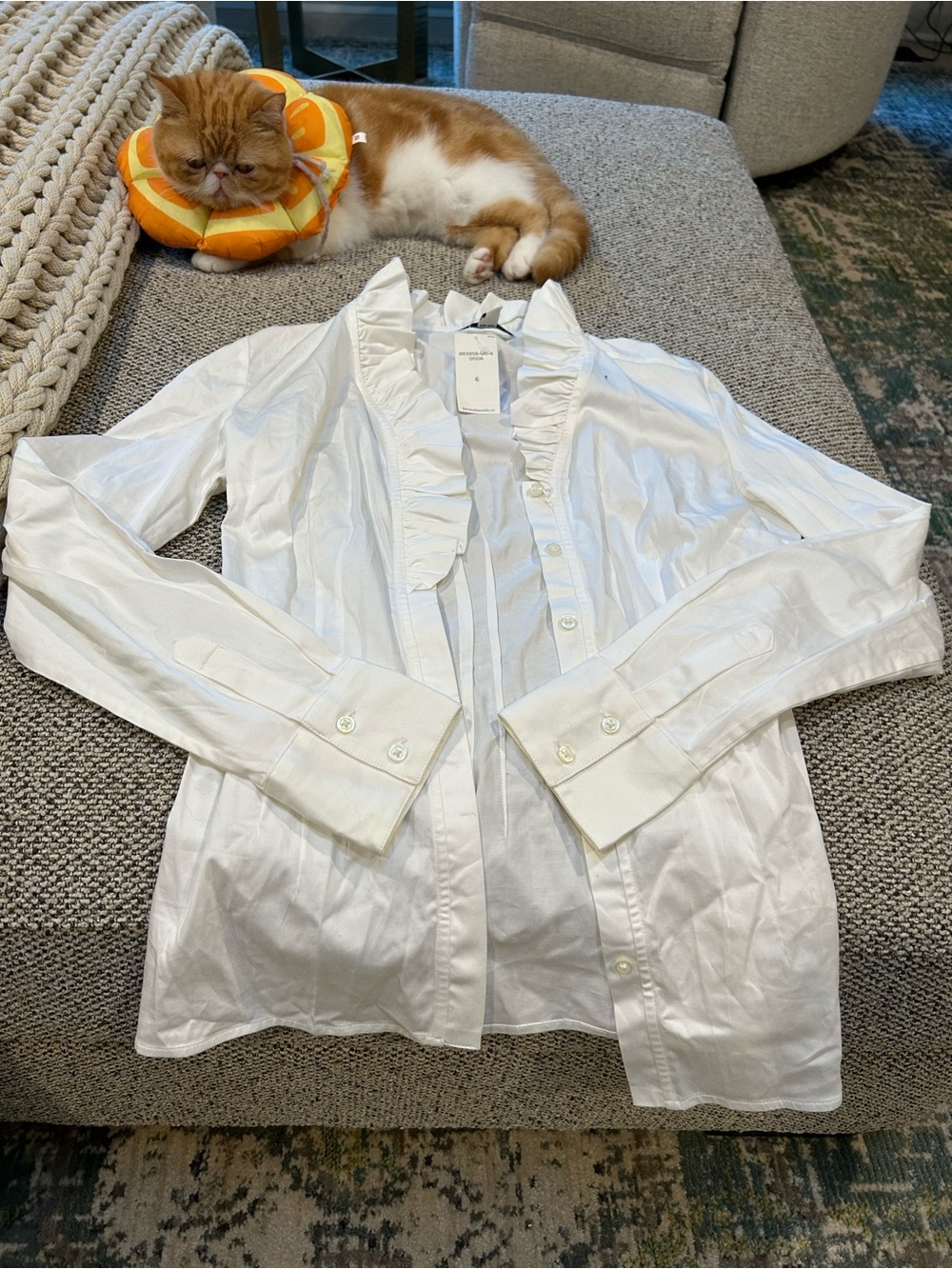 Banana Republic White Ruffled Cotton Button-Down Shirt